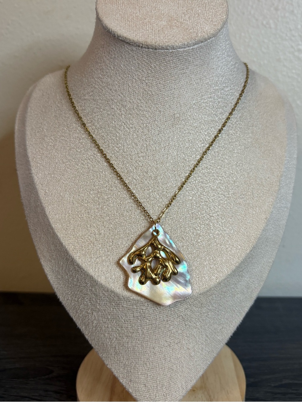 Handmade Gold Mother Of Pearl/Coral Necklace | Waterproof & Tarnish Resistant